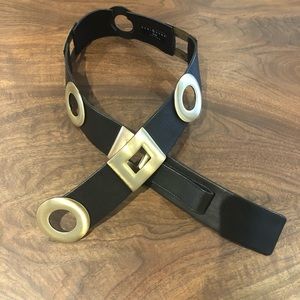 Black leather Belt with Gold Features